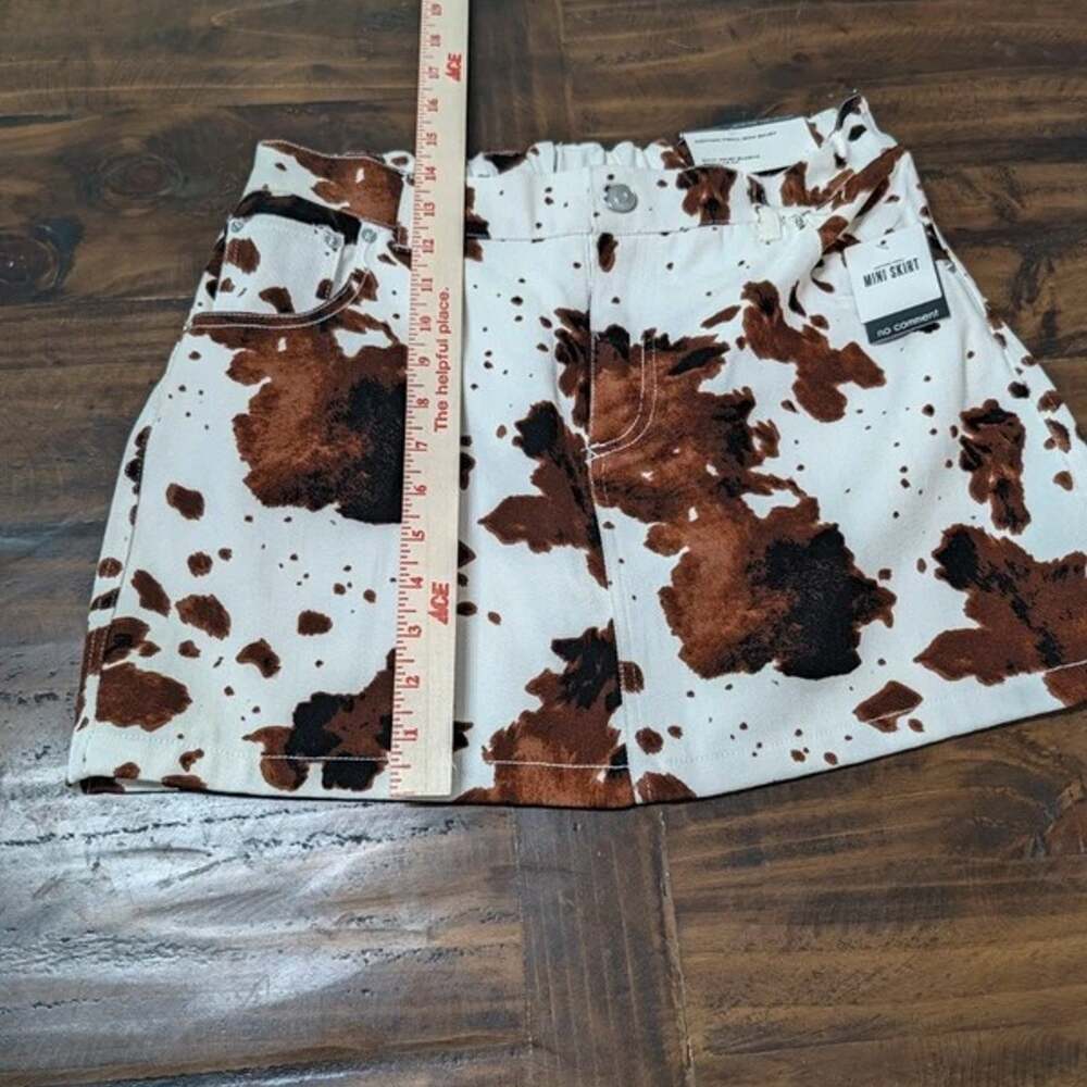NWT No Comment Cow Print Cotton Twill Mini Skirt Large Back Elastic Waist